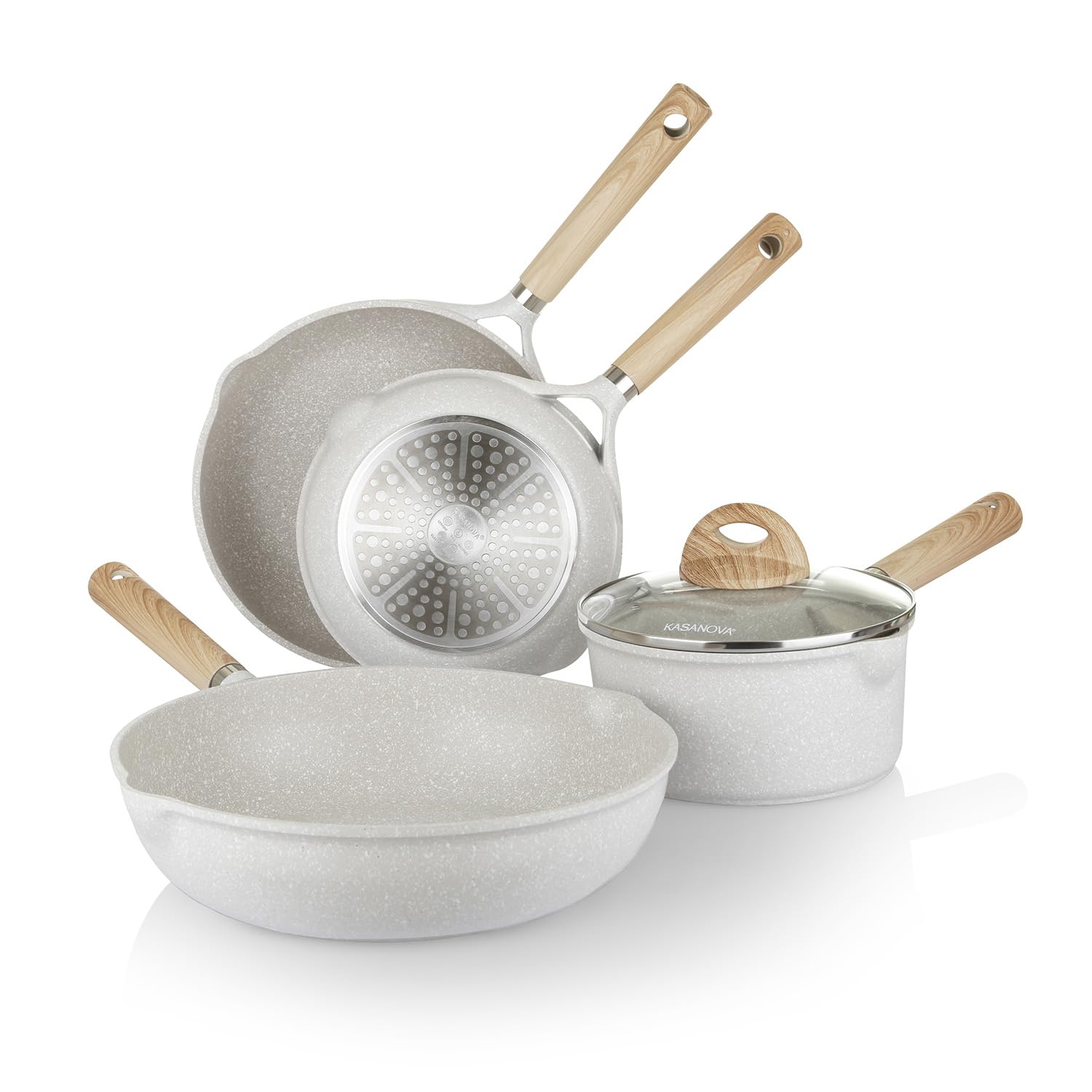 KASANOVA Induction Cookware Set and Other Hobs Non-Stick Cookware Sets: 2, 3, 5 or 10 Pieces with Lid (5 Pieces)