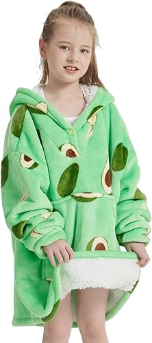 Miniatura 10 de NAFLEAP Manta de vestir con capucha para niños de gran tamaño, forro polar, sherpa, sudadera de Navidad, regalo para niñas