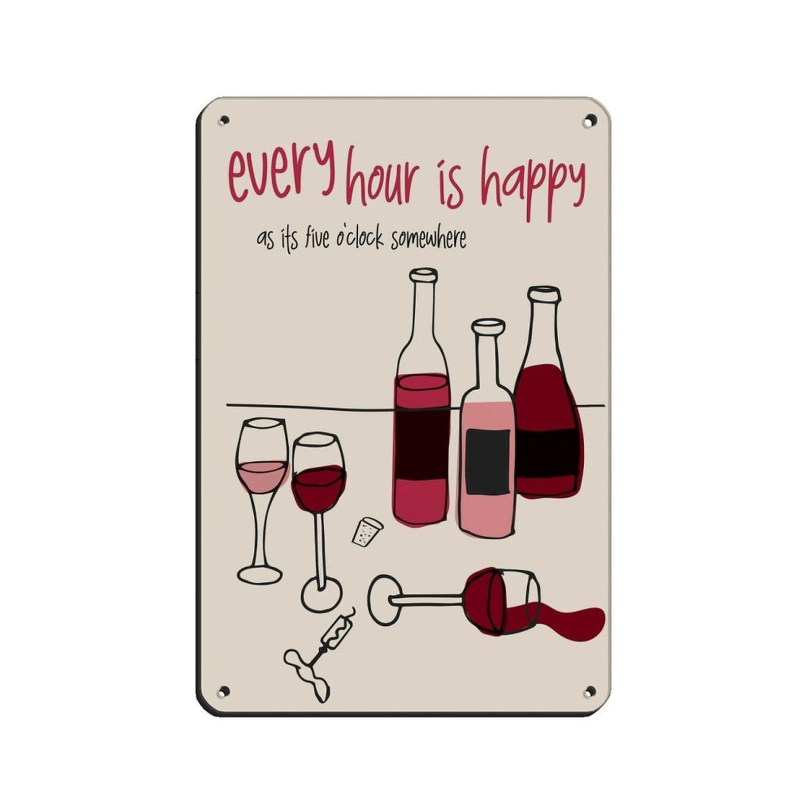 Hand Drawn Happy Hour, Every Hour Is Happy Tin Sign Vintage Metal Pub Club Cafe Bar Home Wall Art Decoration Poster Retro 8x12inch(20x30cm)
