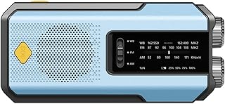 Genérico Radio de Emergencia Portátil, FM/Am Emergency Radio con Solar Recargable y Dinamo con Manivela con Linterna LED 2000mAh Powerbank SOS Alarma USB para Camping al Aire Libre