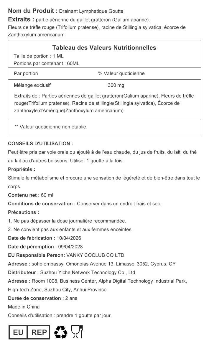 2 Pièce Drainant Lymphatique Goutte 60ML Drainage Lymphatique Corps Complet Mélanges à Base de Plantes Naturelles pour Femmes et Hommes