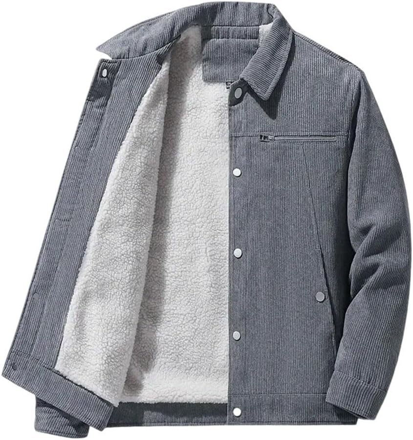Men'S Simple Thick Corduroy Jackets Coats Solid Lapel Casual Single Breasted Outerwear