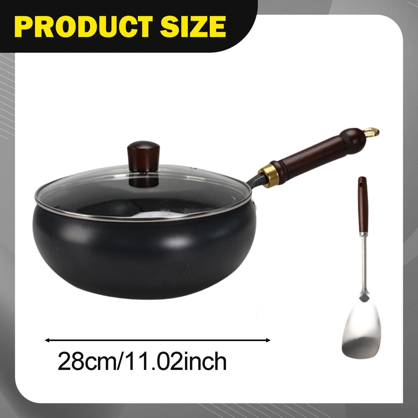 Wok Antiaderente per Cucinare, Manico Ergonomico, Adatto per Cucinare Cottura, con Coperchio, Padella Ideale per.., Copertura in vetro da 28 cm