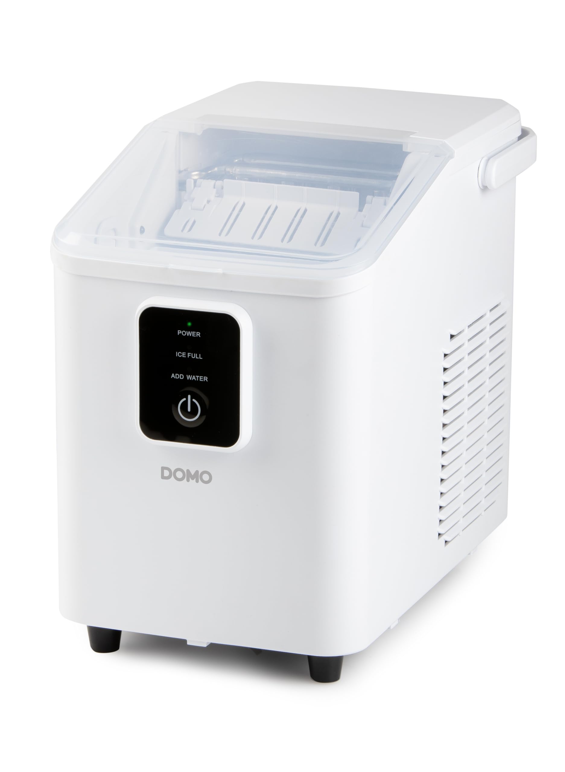 DOMO DO9292IB - Máquina para hacer cubitos de hielo con pala de hielo – 0,8 l – 9 cubitos de hielo en 8 minutos – 12 kg en 24 horas – Pequeña máquina de hielo portátil con mango – Blanco