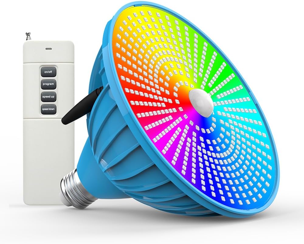 Pool Lights Bulb for Inground Pool 60W 120V RGB Color Changing Underwater LED Pool Light Bulb with Remote Control Replacement for Pentair and Hayward Lamps, HPL60