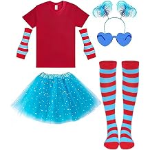 6PCS Blue Tutu Accessories Set for Girls,T Shirt Striped Thigh High Socks Headband for Party