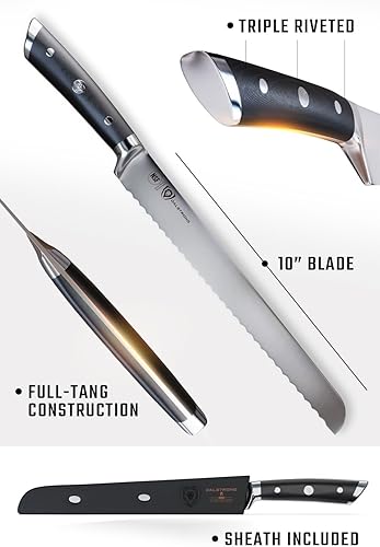 Miniatura 6 de DALSTRONG Cuchillo de pan dentado 10 pulgadas serie Gladiador acero forjado alemán de alto carbono mango G10 funda incluida certificado NSF