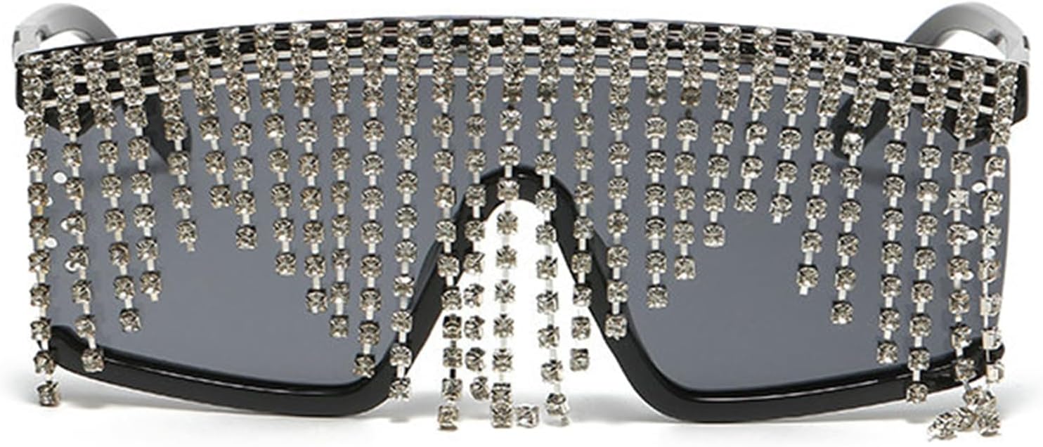 willochra Flat Top tassel Sunglasses Rhinestone Sun Glasses Diamond Party Eyeglasses Shades for Women UV400
