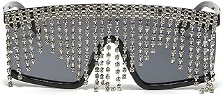 willochra Flat Top tassel Sunglasses Rhinestone Sun Glasses Diamond Party Eyeglasses Shades for Women UV400