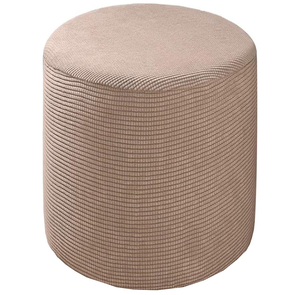 Round Ottoman Slipcover Cover Velvet Small/Large Footstool Protector Covers Stool Ottoman Covers Stretch with Elastic Bottom, Feature Textured Checked Fabric Machine Washable(#12,Diameter:70cm)