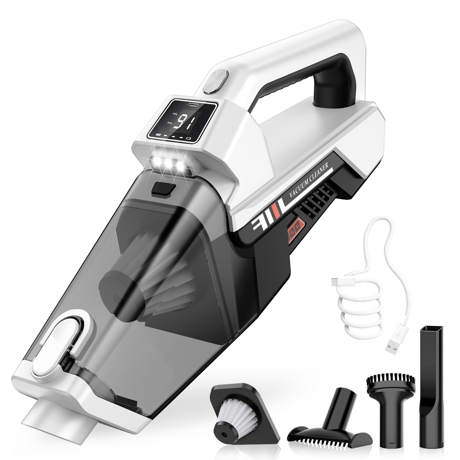Aspirabriciole Senza Fili, 3-in-1 Portatile Cordless,16000PA Forte Aspirazione, Carica Di Tipo C, Filtro HEPA Lavabile, Piccolo Aspirapolvere per Auto, Casa, Ufficio, Peli di Animali Domestici