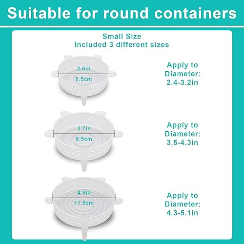 Miniatura 5 de KVK Tapas elásticas de silicona pequeñas, LFGB 100% silicona, tapa de almacenamiento de alimentos más gruesa, reutilizable, a prueba de fugas, apta