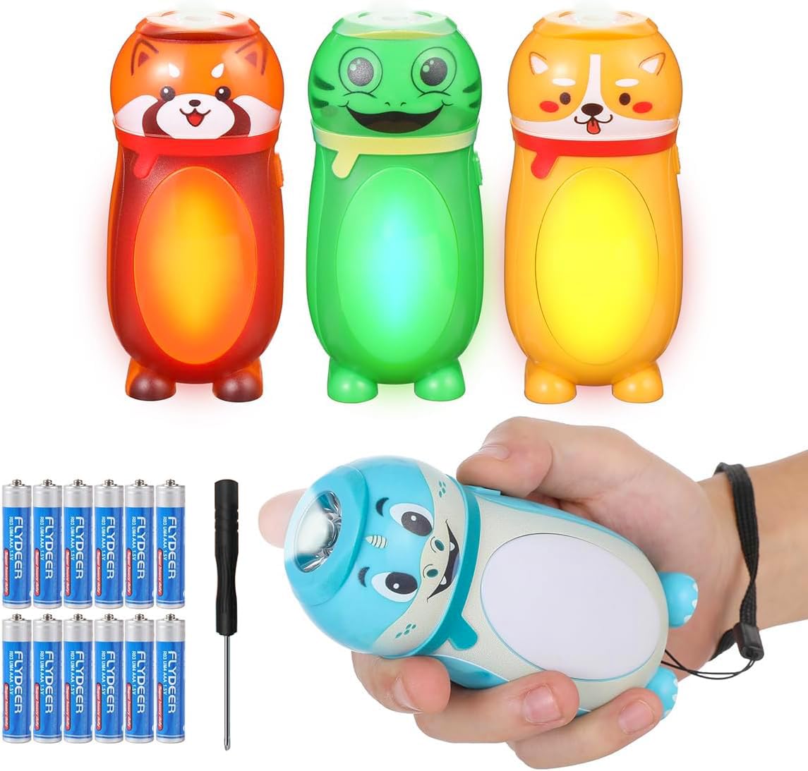 4 Pack Small Mini LED Flashlights - Cute Small Animal Flashlight - 2 in 1 Camping Lantern Flashlight - Christmas Gifts Stocking Stuffers