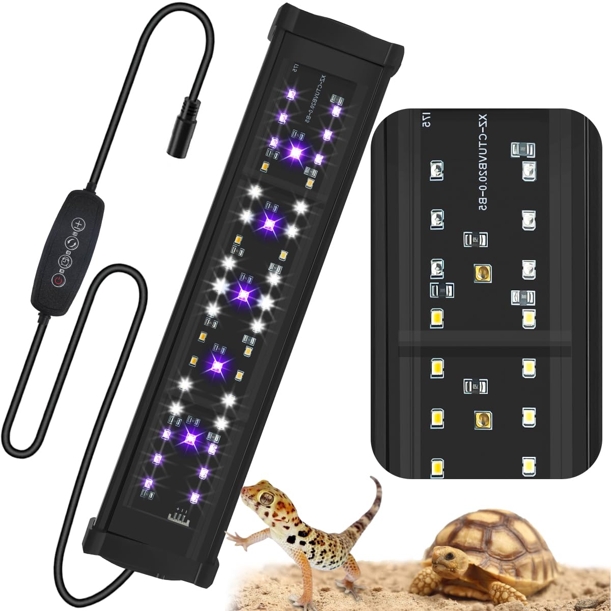 11-Inch 15W LED UVB Light for Reptiles with Dimming & Timer, Adjustable 10.0-20.0 UVB UVA Lamp for Bearded Dragons, Turtles, Snakes – Full Spectrum