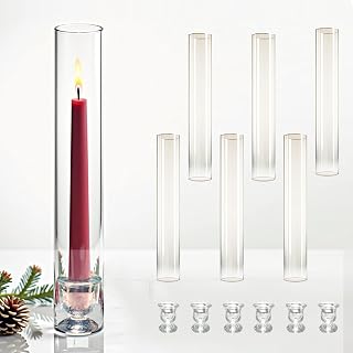 6-Pack Glass Hurricane Candle Holders - 13.78 Tall Clear Tube for Pillar Candles, Reusable Wedding/Event Centerpieces with 2.36" Taper Candlesticks Holder - Open-Ended Design Windproof Candle Holders