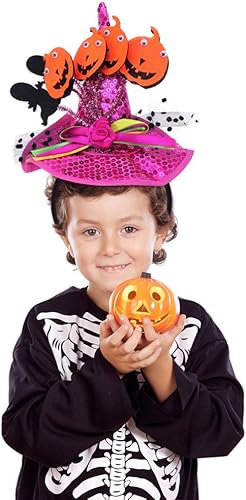 Vista 6 de TOYANDONA - 2 diademas de calabaza para Halloween, con lentejuelas rojas y negras y rosas, para niños o adultos