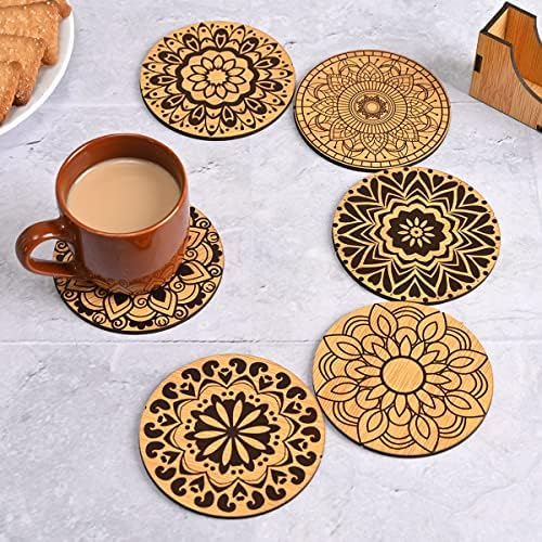 GKD Coaster Set of 6 Mandala art Wooden Coasters with proper coaster