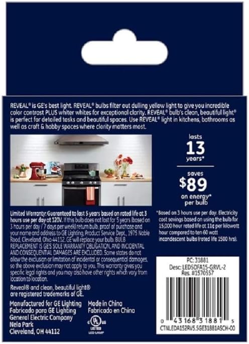 GE Reveal LED Light Bulbs, 60 Watt, A15 Ceiling Fan Bulbs, Medium Base (2 Pack)