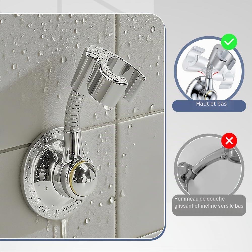 Support de Pommeau de Douche à Ventouse, Support de Douche Réglable, Rotatif à 360°, Supports Douchette Sans Perçage Supports de Douches à Main pour Caravane, Camping-car, Salle de Bain