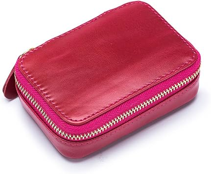 Lipstick Case with Mirror for Purse,Portable Genuine Leather Mini Cosmetic Bag,Toiletry Bag Suitable Daily Touch-up Cute Lipstick Holder Cosmetic Storage Bag for Women Rose Red
