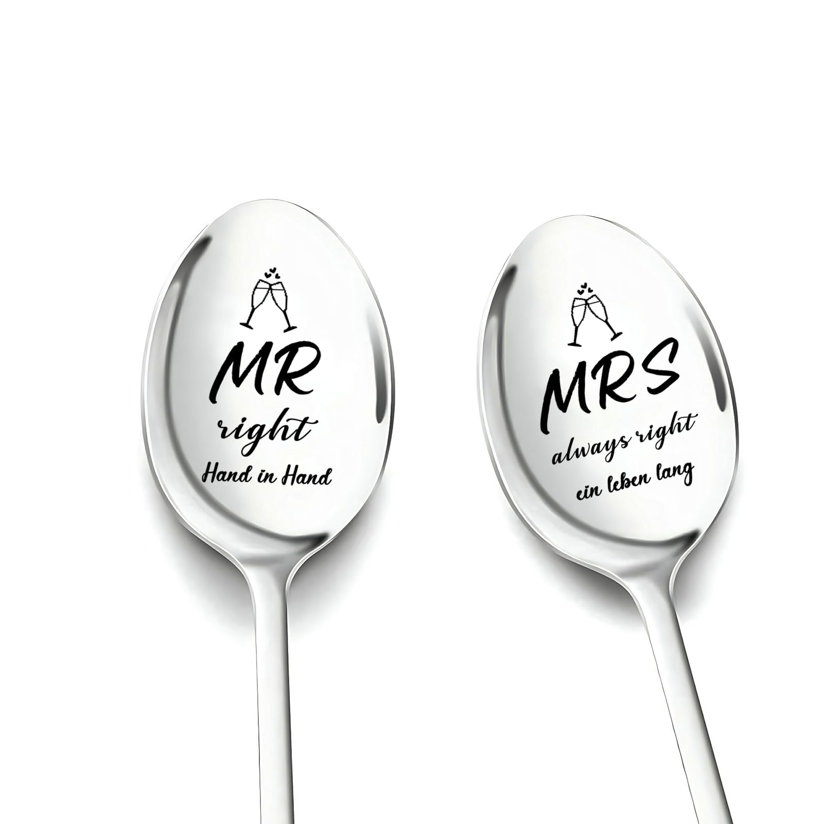 2 Stücke Kaffeelöffel mit Gravur Mr. Right & Mrs. Always Right, Hochzeitstag Geschenke für Frauen Jahrestag Geschenke für Paare Partner Kleine Verlobungsgeschenk