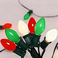 Vista 12 de Luces de Navidad C7, 25 pies de cadena de luces de Navidad transparentes para exteriores con 27 bombillas incandescentes blancas cálidas