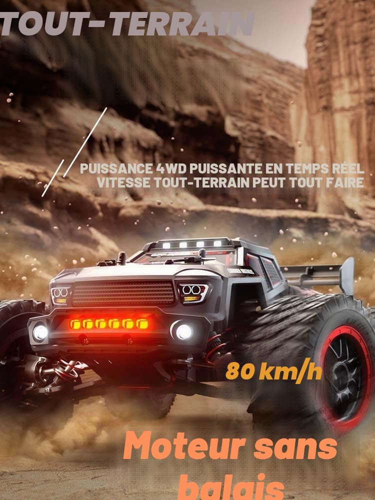 Voiture radiocommandée sans balais 80 km/h pour adulte, 1/16 2,4 GHz, étanche, voiture télécommandée tout-terrain, 4 WD Offroad Truggy, SG316MAX, 3 batteries