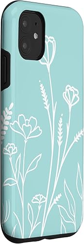 Miniatura 3 de iPhone 11 - Bonito diseño de flores silvestres de verano en funda azul verde pastel