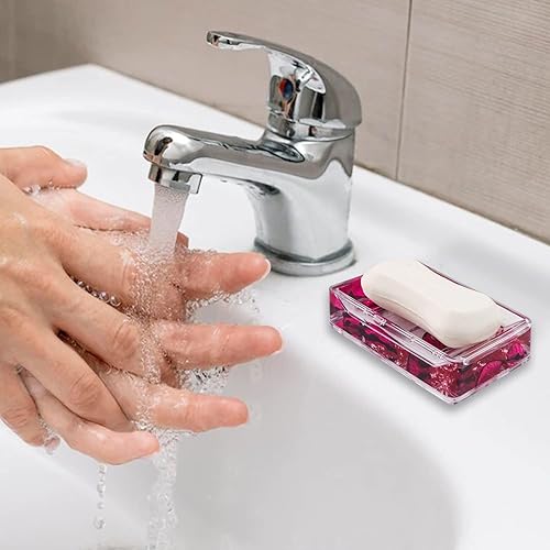 Miniatura 4 de LATETOMT Caja de jabón de hojas de algodón rojo acrílico aceite blanco 3D líquido decorativo baño jabonera bandeja de jabón para ducha y fregadero