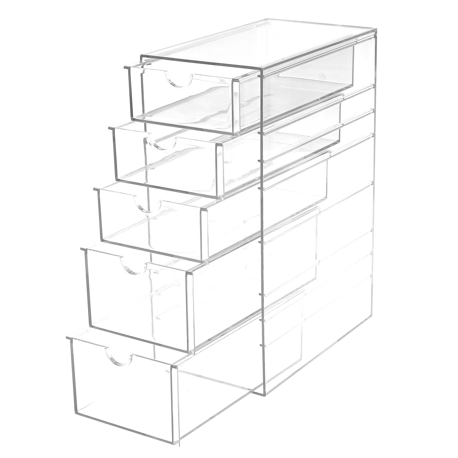 Acrylic Storage Drawers With 5 Drawers, Large Clear Stackable Hair Accessory Organizer for Palettes,Arts Craft and Makeup, Desk Organization for Closet,Office, Classroom (5 Tier)