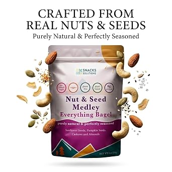 Snacks Solutions Nut & Seed Medley - Healthy Snack & Salad Topper with 6g Plant Protein, Vegan & Gluten Free, Roasted Crunch, Bagel Flavour - 5 oz (Pack of 6)