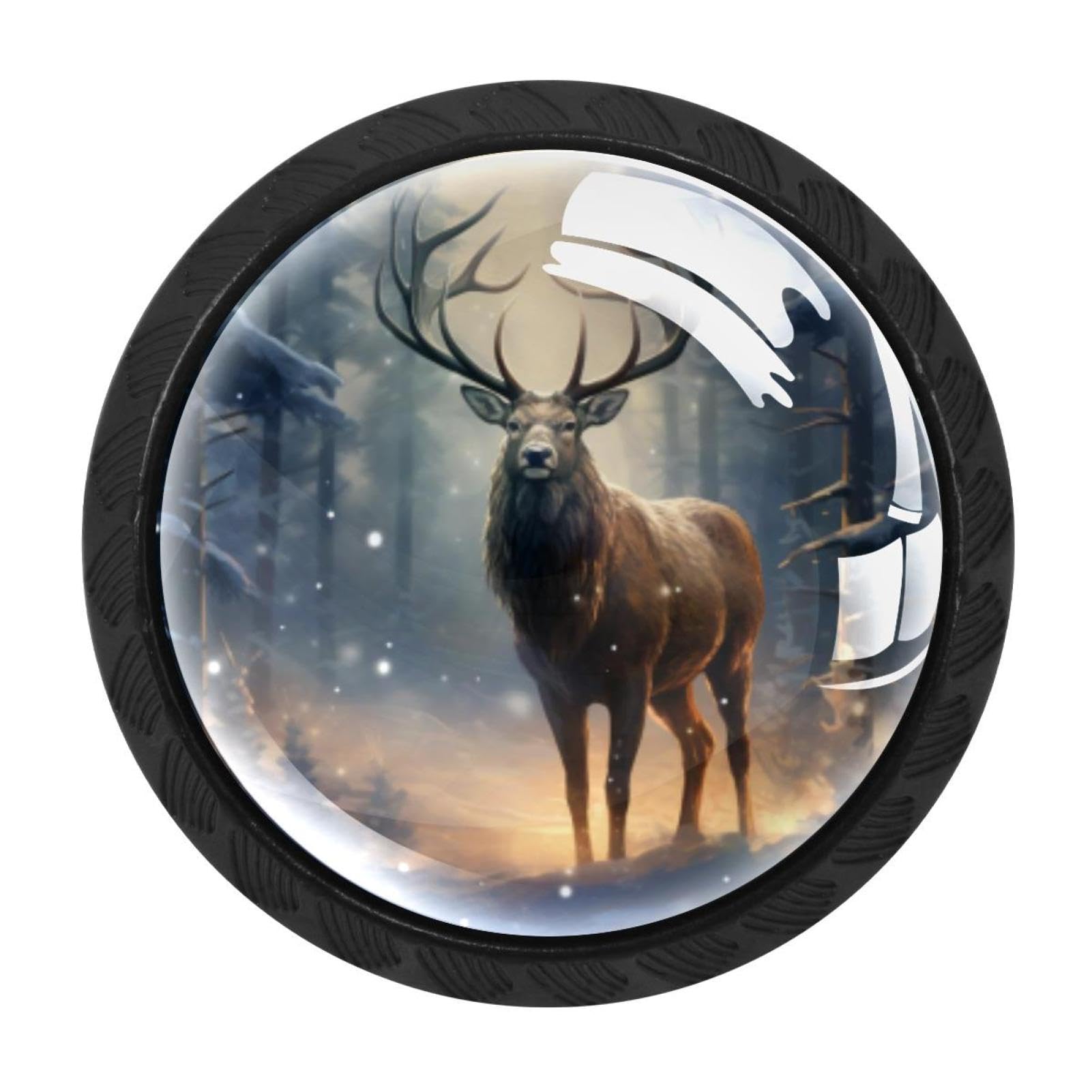 CHENZZZZ 4 pcs Vintage Christmas Elk Cabinet Knobs Crystal Drawer Pulls for Kitchen, Bathroom Cabinet, Dresser and Cupboard
