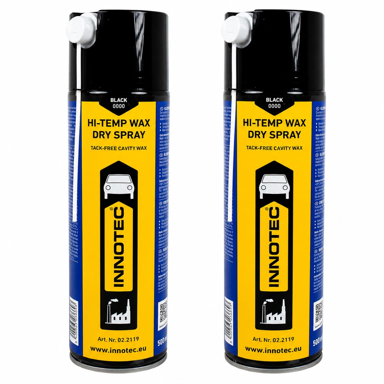 2 Stück Innotec Hi-Temp Wax Spray Unterboden und Hohlraumschutz Fettspray Schwarz - Next Level Konservierung für Automotive & Industrie - Keine Anhaftung von Schmutz und Staub - 500ml Spraydose