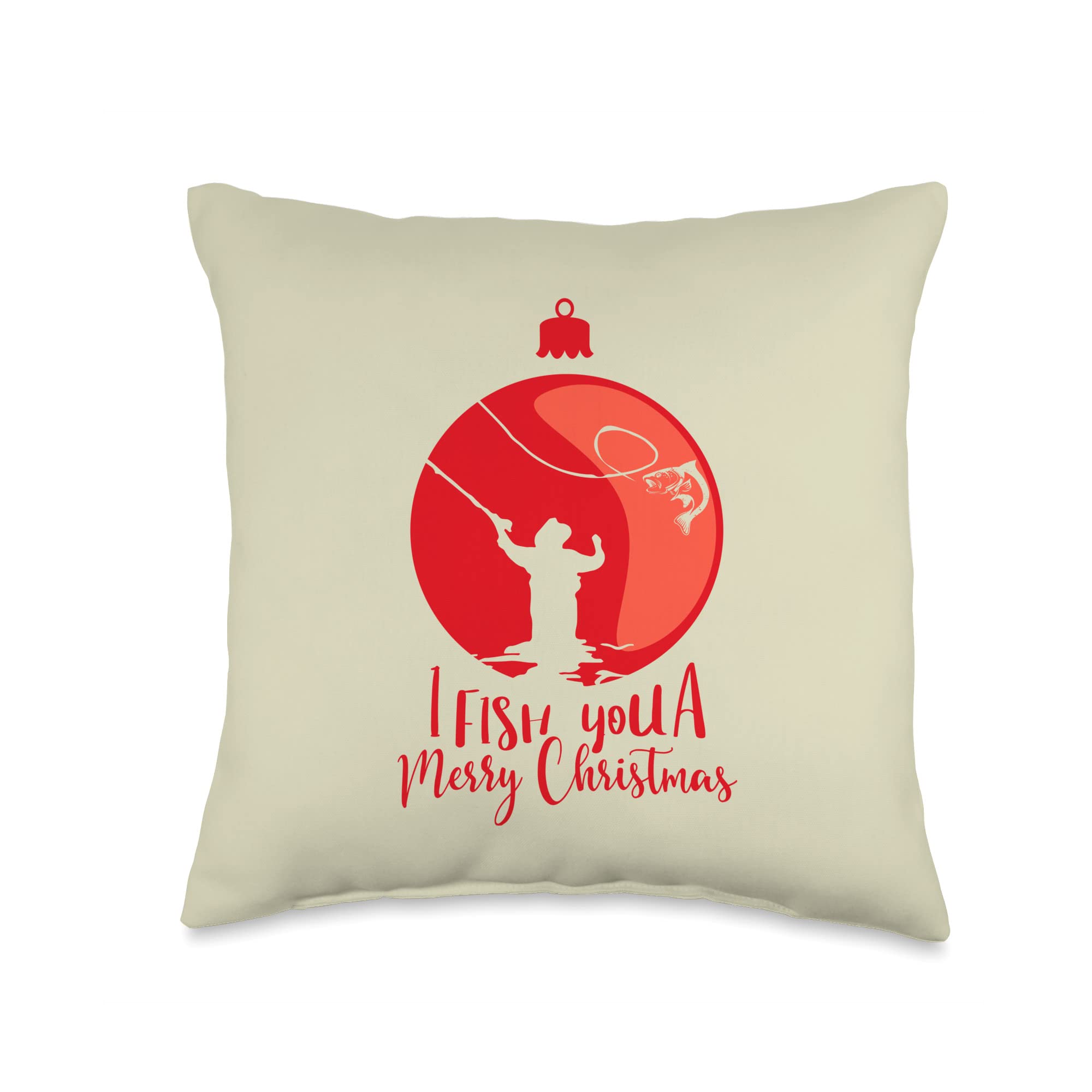 Angler & Fisherman Fanware And Gift IdeasI Fish You A Merry Fishmas for Fishermen and Anglers Throw Pillow, 16x16, Multicolor