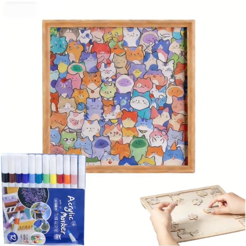 Vibbang Cat Wooden Colouring Puzzles, 2026 New Wooden Cat Puzzles, Framed by Adorable Cats Outline Puzzle - Image 2