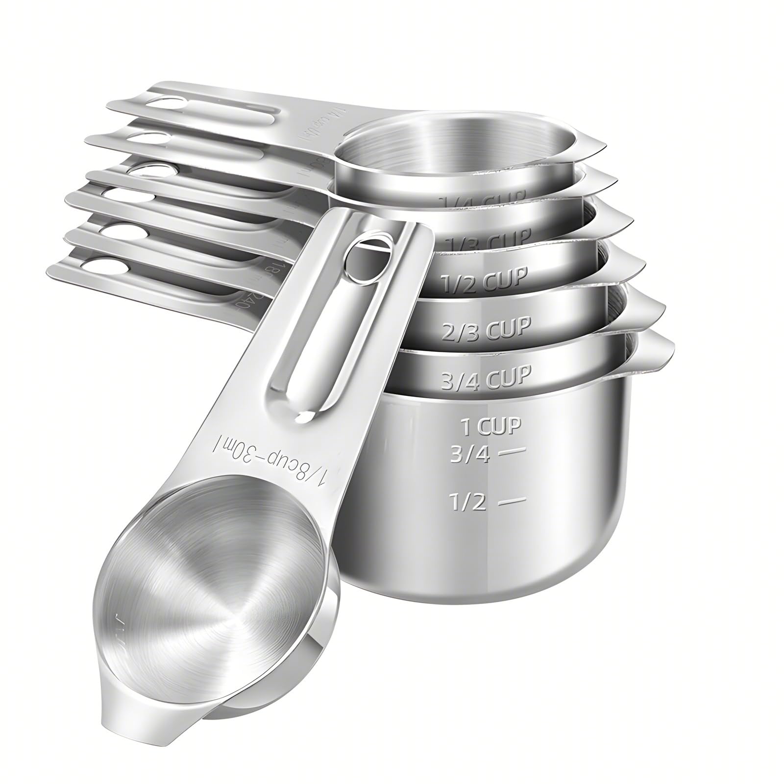 ASelected 7 Piece Stainless Steel Measuring Cups,Stackable Measuring Cup Set,Heavy Duty Metal Measuring Cups,Cup Measurements Set for Dry Ingredients and Liquid, Cooking & Baking
