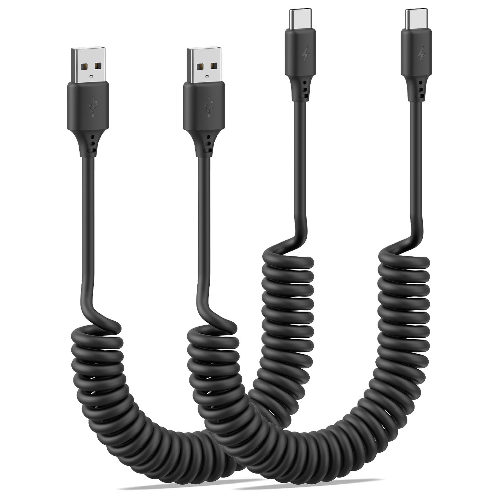 Cavo a spirale da USB a USB C, confezione da 2 pezzi, cavo USB C per auto, cavo elastico USB di tipo C per ricarica rapida, cavo a spirale USB C compatibile con iPhone 16 15, Samsung Galaxy S20 S10