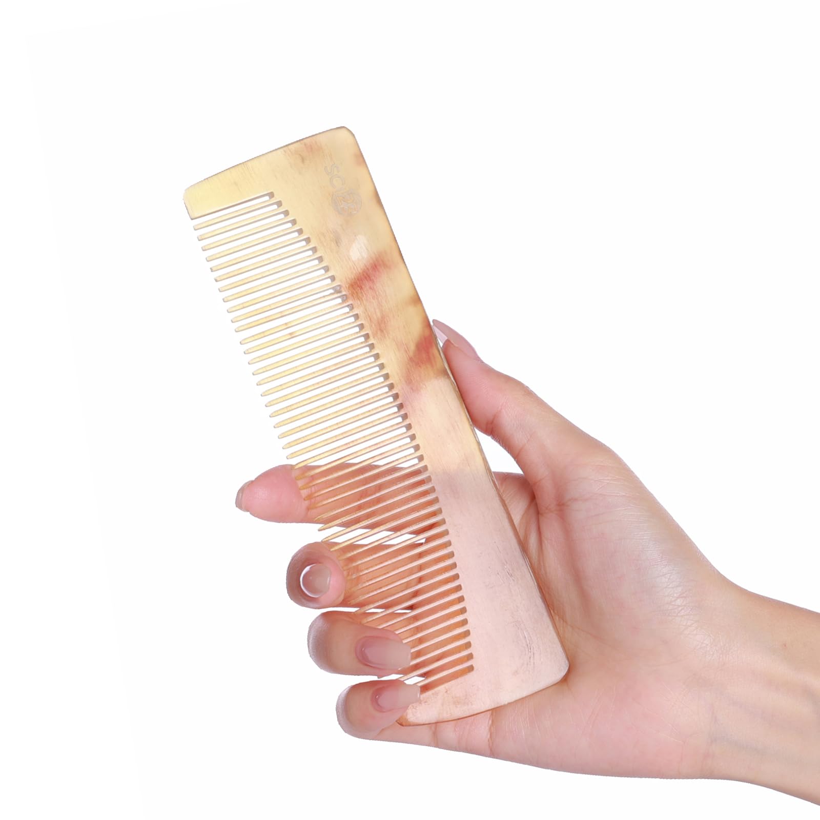 SC123 Untreated 6.3 inch Real Ox Horn Hair Growth Comb, Fine Tooth 100% Handmade Combs Detangler with Anti-static, Detangling, Massage, Scalp Gua sha