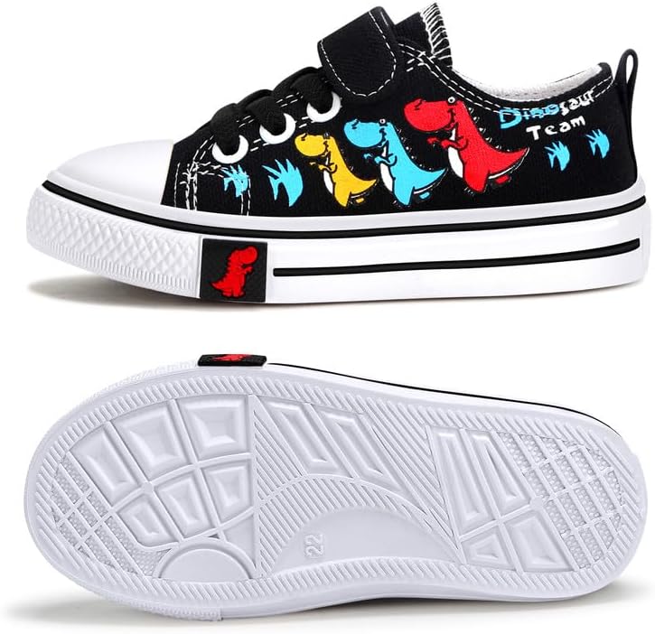 Toddler Boys Girls Slip On Canvas Sneakers Cartoon Dinasour Printed Little Kid Unisex Adjustable Strap Walking Shoes Lazy Shoes with Hook and Loops - Image 7