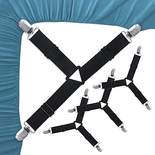 ZGTS Triangle Bed Sheet Clips 4 PCS Set Adjustable Bed Sheet Fasteners with Elastic Bed Sheet Straps Fitted Clips for Bed Sheet Sofa Cushion-Black