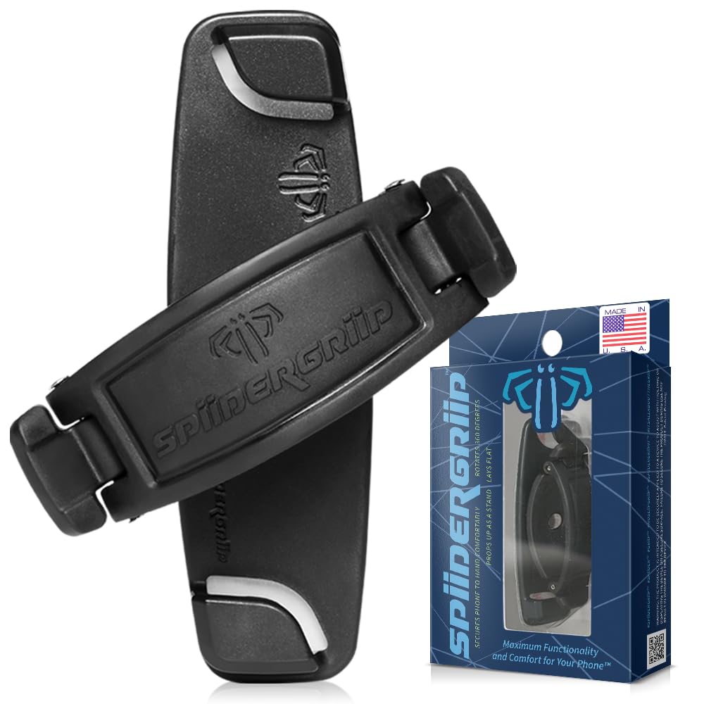 Mint Bucket Brands SpiiderGriip 360 Rotating Phone Grip – Flat-Fold Kickstand & Secure Strap – Works with iPhone, Android, Tablets & Cases –