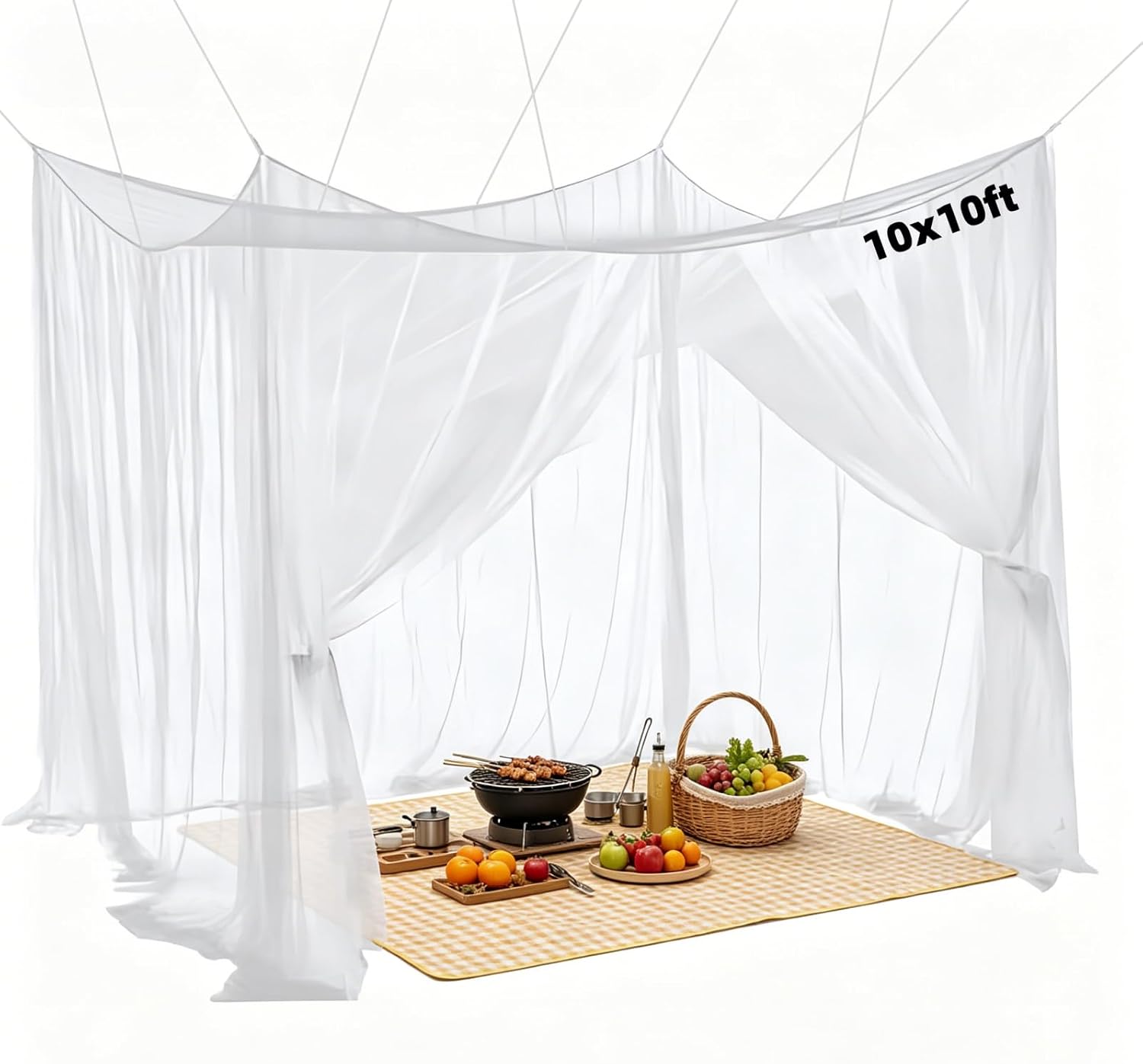 Outdoor Camping Mosquito Netting,10 x 10 FT | Large Size Patio Mosquito Net with Hanging Ropes for Garden Patio Camping Outdoor Travel (10X10FT White)