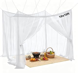 Outdoor Camping Mosquito Netting,10 x 10 FT | Large Size Patio Mosquito Net with Hanging Ropes for Garden Patio Camping Outdoor Travel (10X10FT White)
