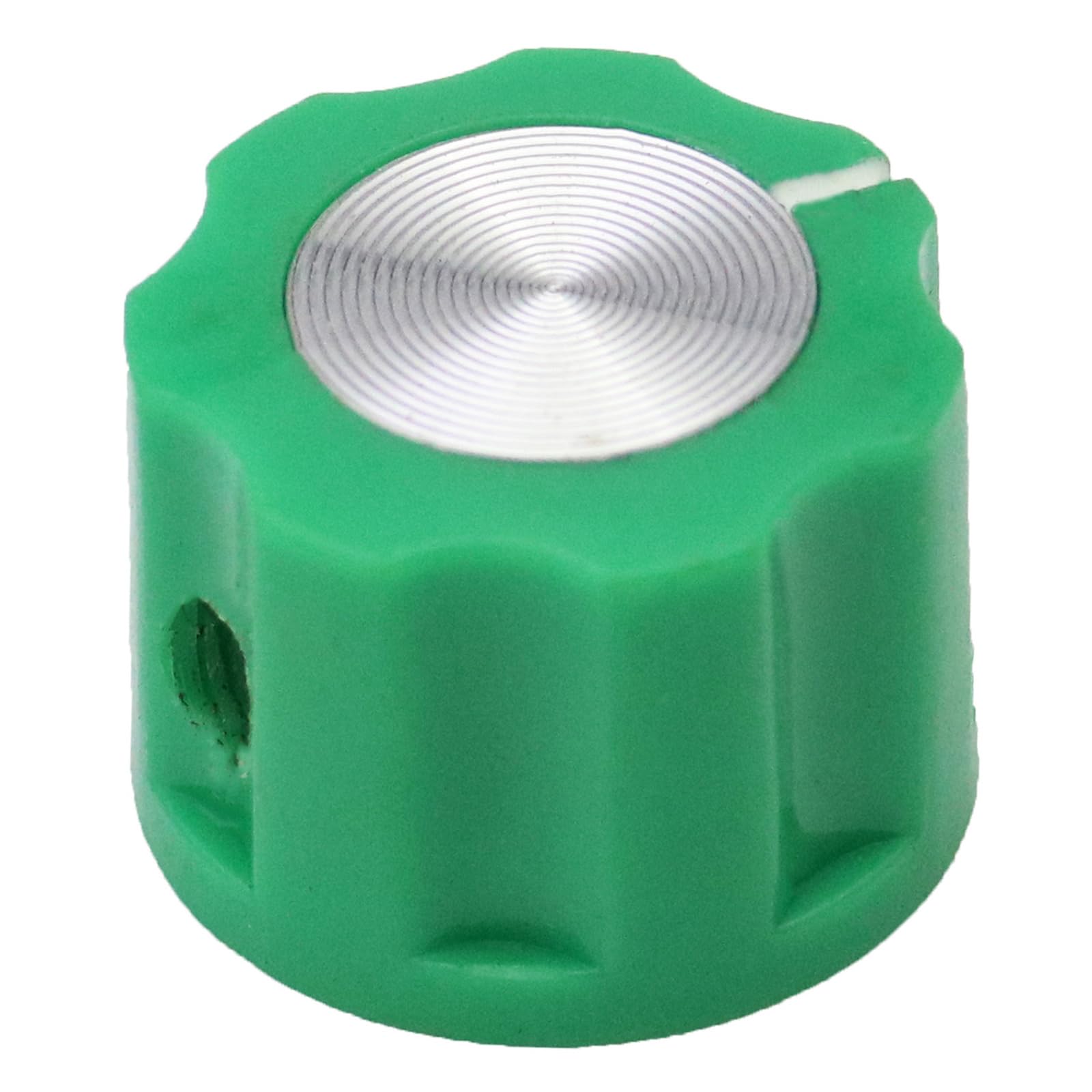6.4mm Round Hole Small Fluted Silver Cap Retro Style Amplifier/Instrument Control Knob Pack of 5 (Green) - Image 3
