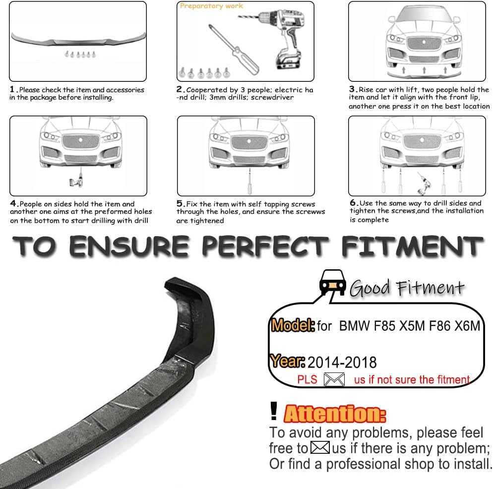 MCARCAR KIT Dry Carbon Fiber Front Bumper Lip Compatible with BMW X5M F85 X6M F86 2014-2018 Chin Spoiler Splitter Protector Body Kits Air Dam Factory Outlet
