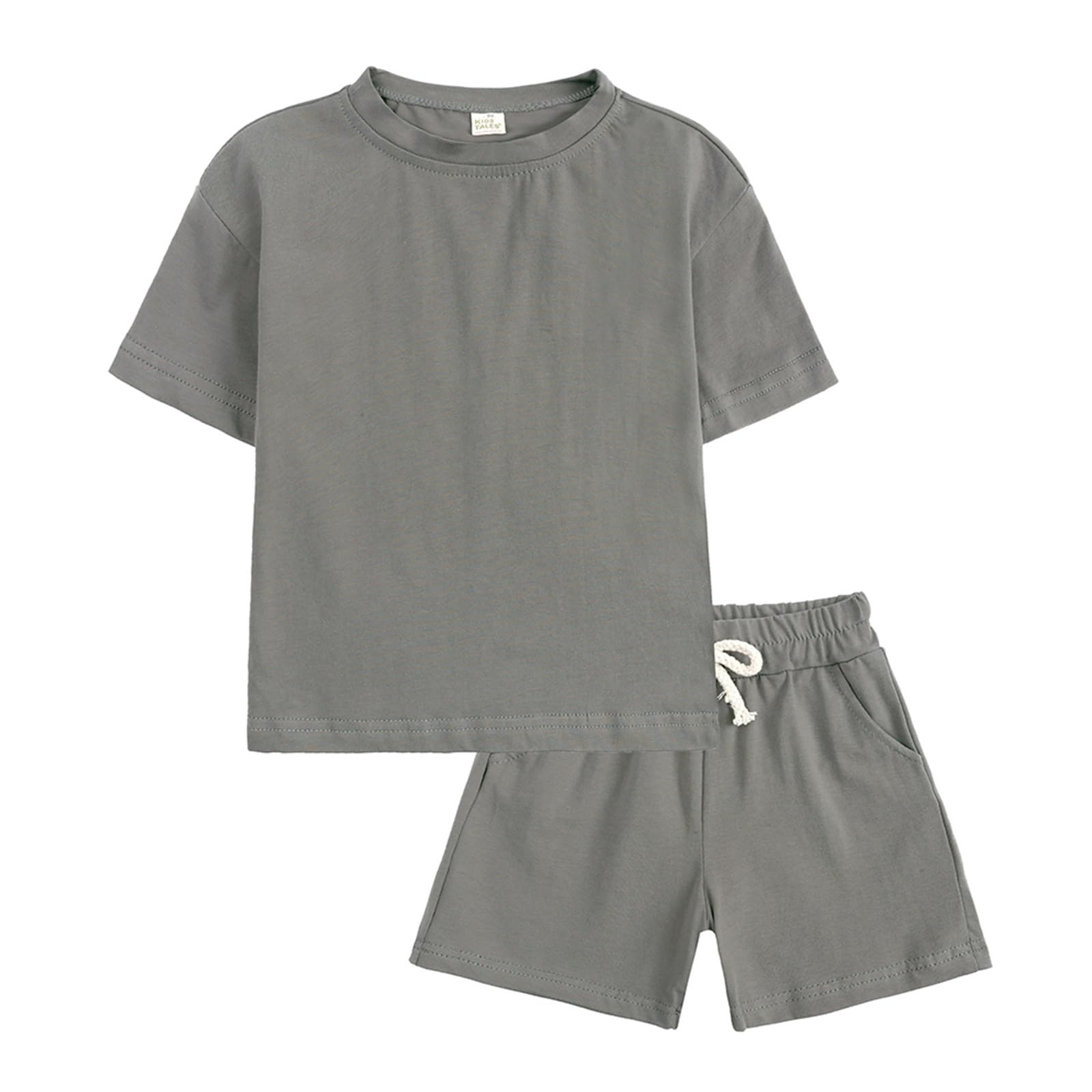 Genérico Conjunto de ropa para niño de verano, color sólido, manga corta, camiseta con pantalones cortos elásticos, ropa informal conjuntos