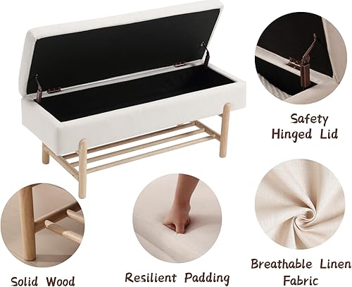 Miniatura 31 de CIMOTA Banco de almacenamiento de entrada para dormitorio, banco otomano de sherpa al final de la cama, con almacenamiento de zapatos de madera para