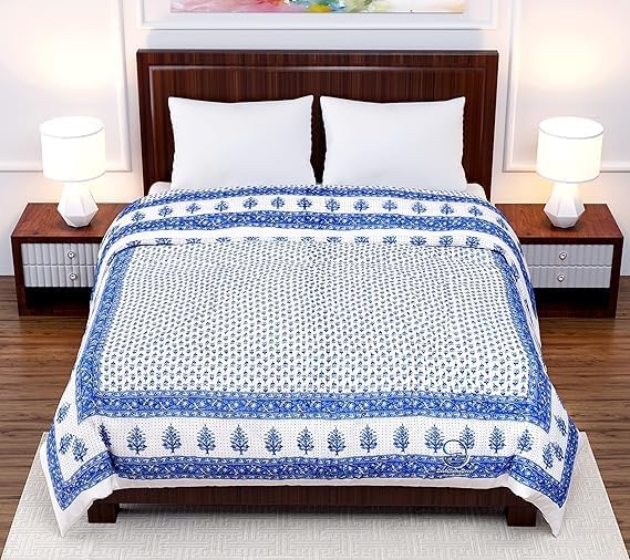 Image of EMIOUR 400TC Jaipuri Razai Double Bed, Cotton Quilt, Pure Cotton Soft Jaipuri AC Quilt /Razai /Rajai Floral Print,Jaipuri Razai Double Bed for Winter, Cotton Razai (Design 8, Single Bed)