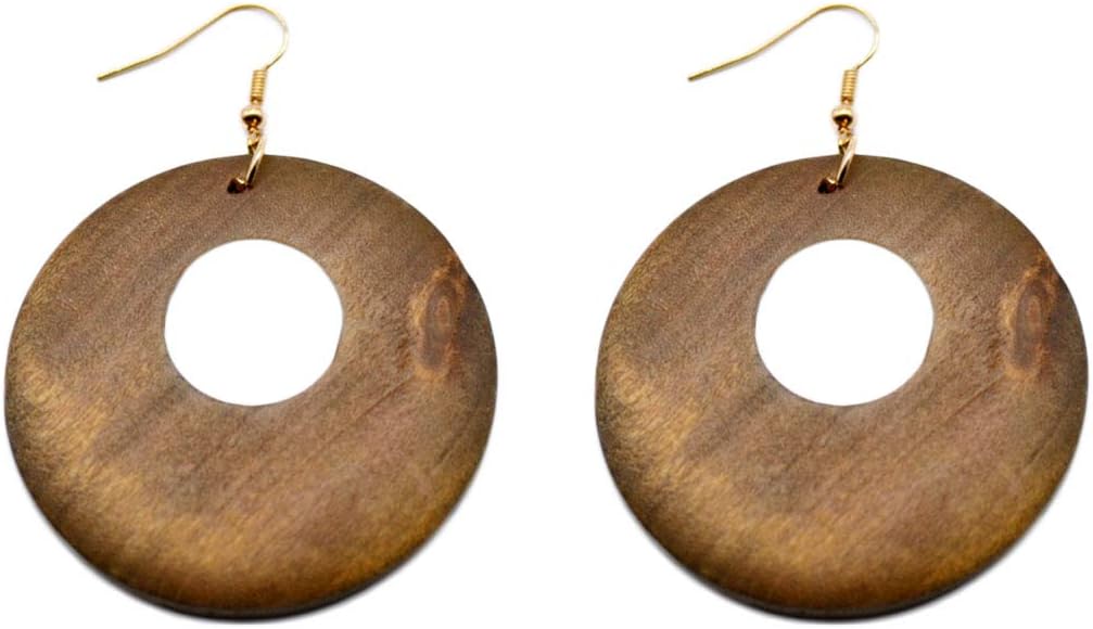 4 Pairs Ethnic Big Geometric Round Circle Teardrop Wood Dangle Earrings Wooden Drop Sets for Women - Image 3