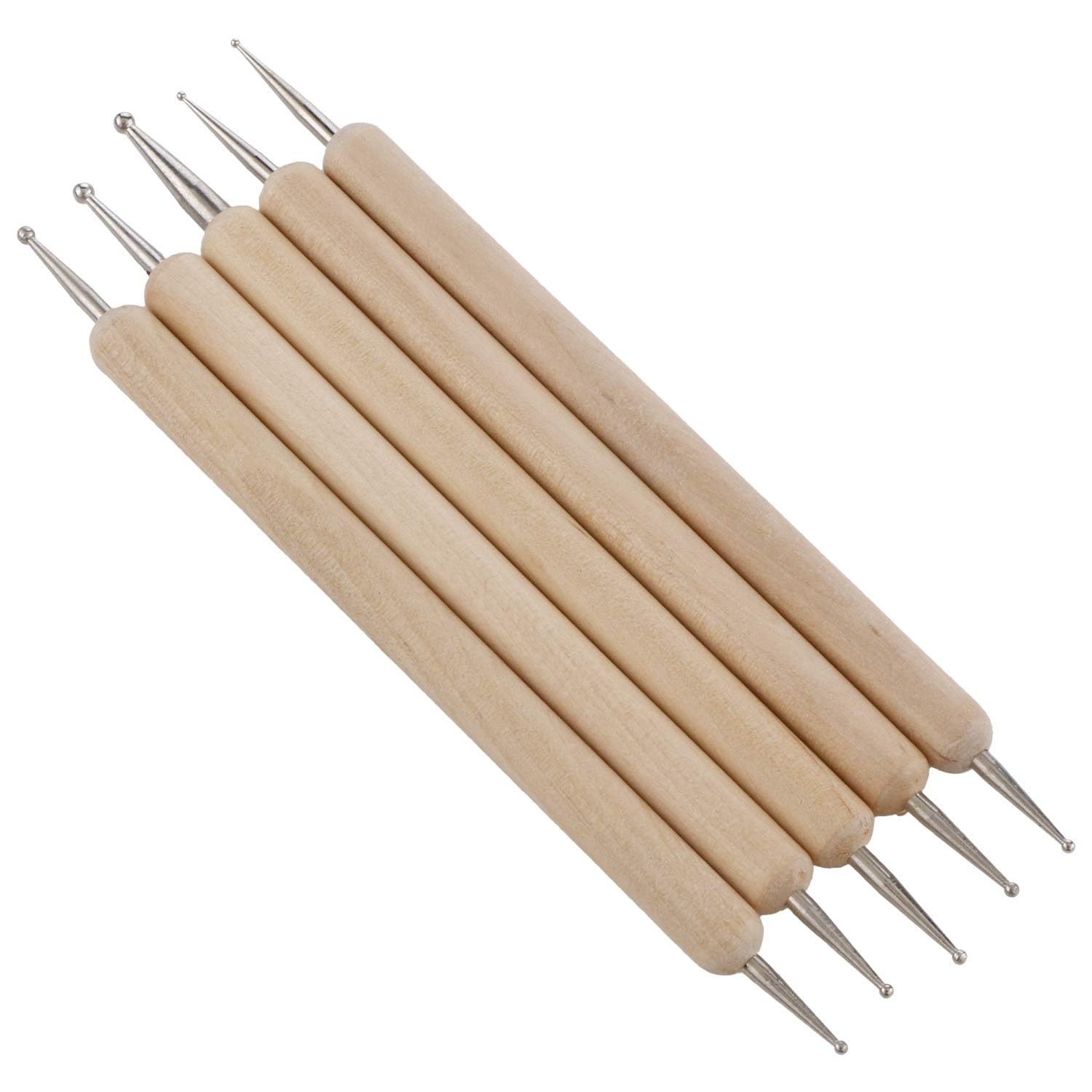 KRYTONE� 5 Pcs Double Ended Stainless Steel Ball Stylus Wooden Tool Set for Clay, Pottery, Ceramic-image-43